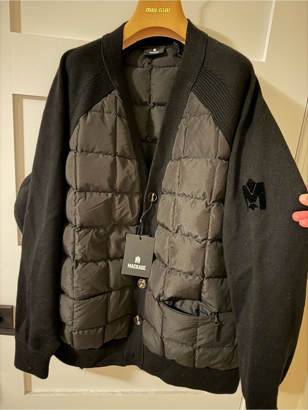 Mackage Gilford Men's hybrid knit padded cardigan sweater Jacket XXL 2XL $858
